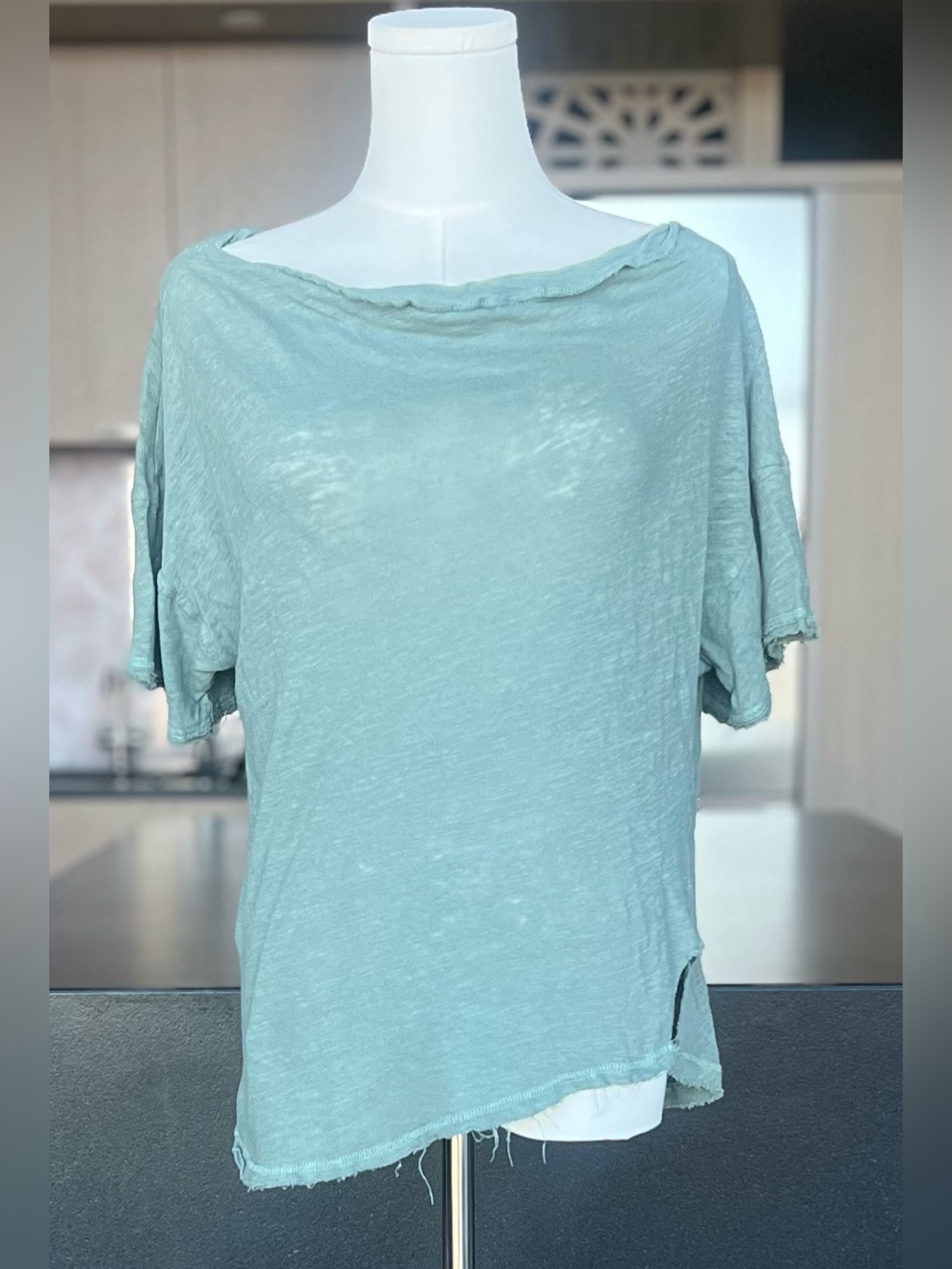 Light Green Washed Boatneck Women's Top